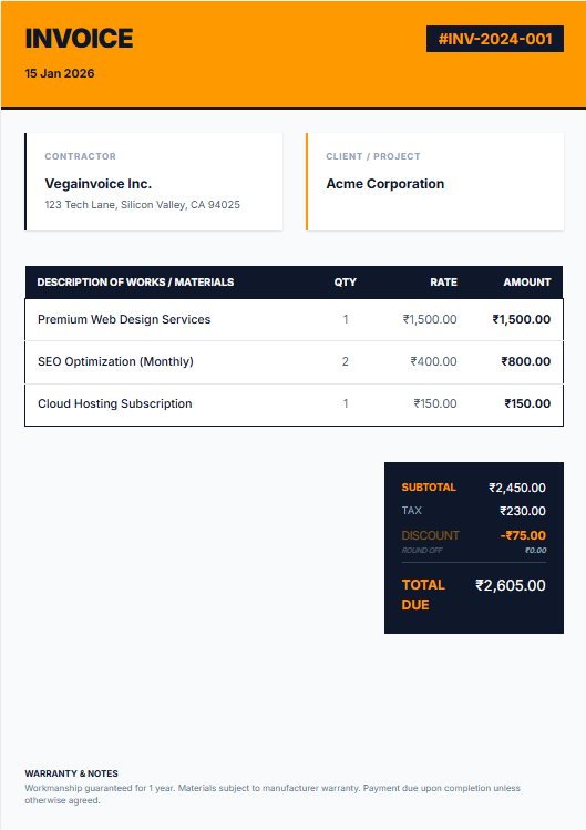 Contractor Invoice Template