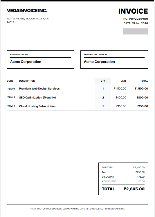 Retail Invoice Template